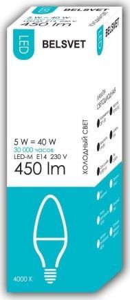 

Светодиодная лампочка Belsvet LED-M C37 5 W 4000 К E14