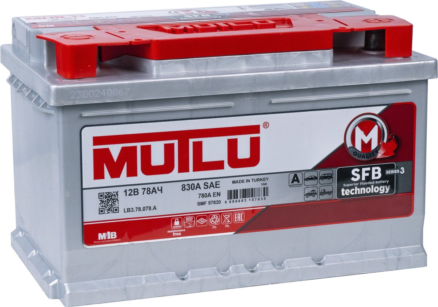 

Автомобильный аккумулятор Mutlu (78 Ah) 780 A, 12 V Обратная, R+ LB3 LB3.78.078.A