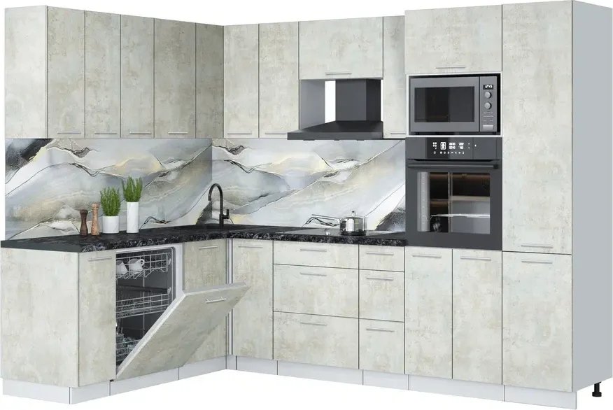 

Готовая кухня Интерлиния Мила Лайт 1.896х2.78 (бетон лайт/бетон лайт/кастилло темный)