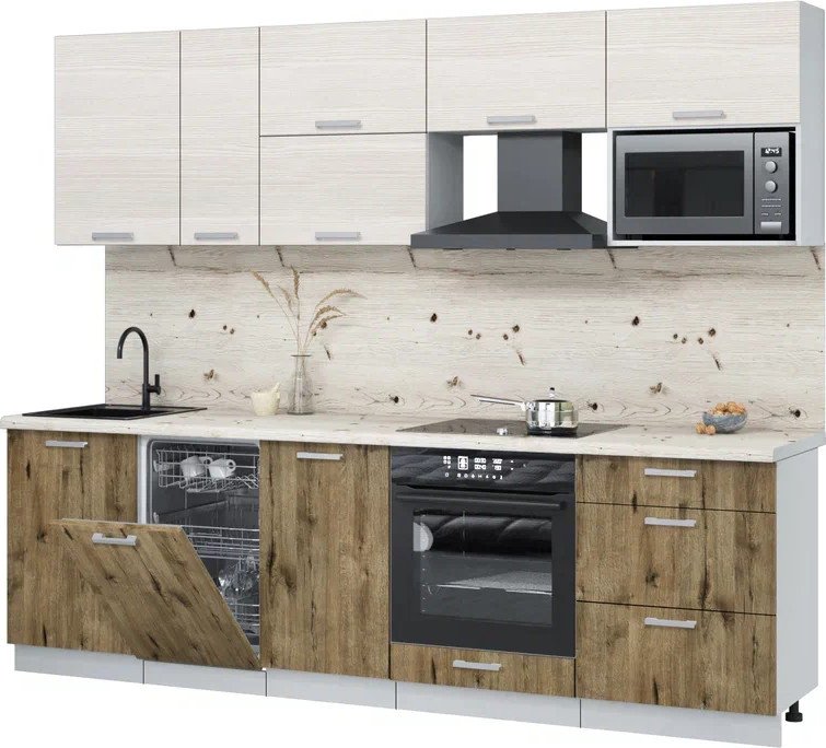 

Готовая кухня Интерлиния Мила Лайт 2.6-ПМ4 (вудлайн кремовый/дуб веллингтон/бискайская сосна)