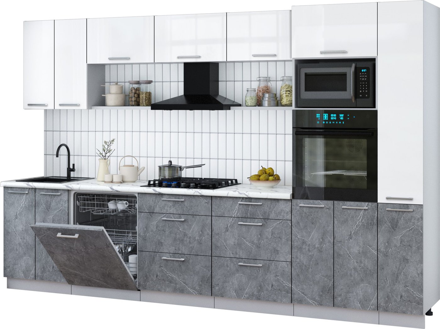 

Готовая кухня Интерлиния Мила Gloss 3.3-ПМ1 (керамика/белый глянец/белый гранит)