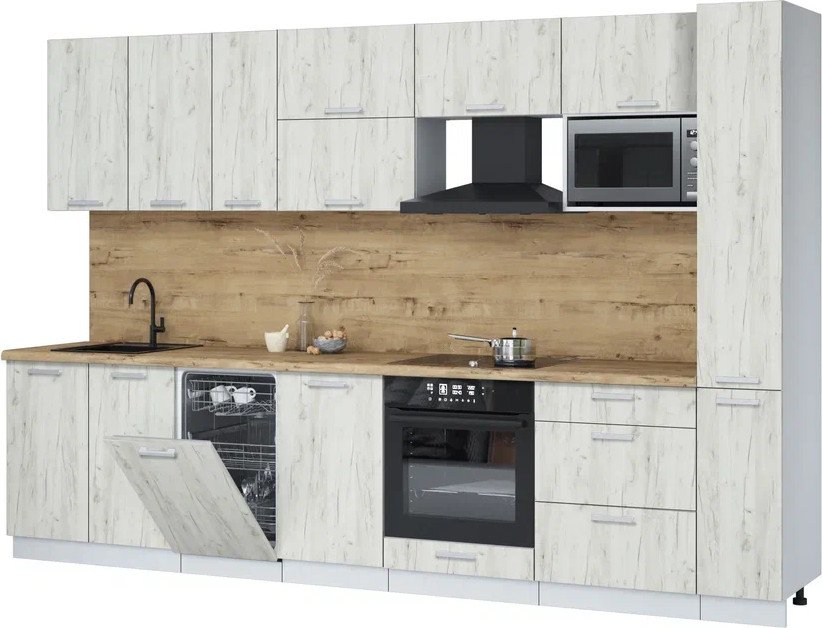 

Готовая кухня Интерлиния Мила Лайт 3.2-ПМ4 (дуб белый/дуб белый/дуб бунратти)