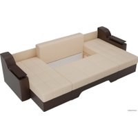 П-образный диван Лига диванов Сенатор 28916 (экокожа, бежевый/коричневый)