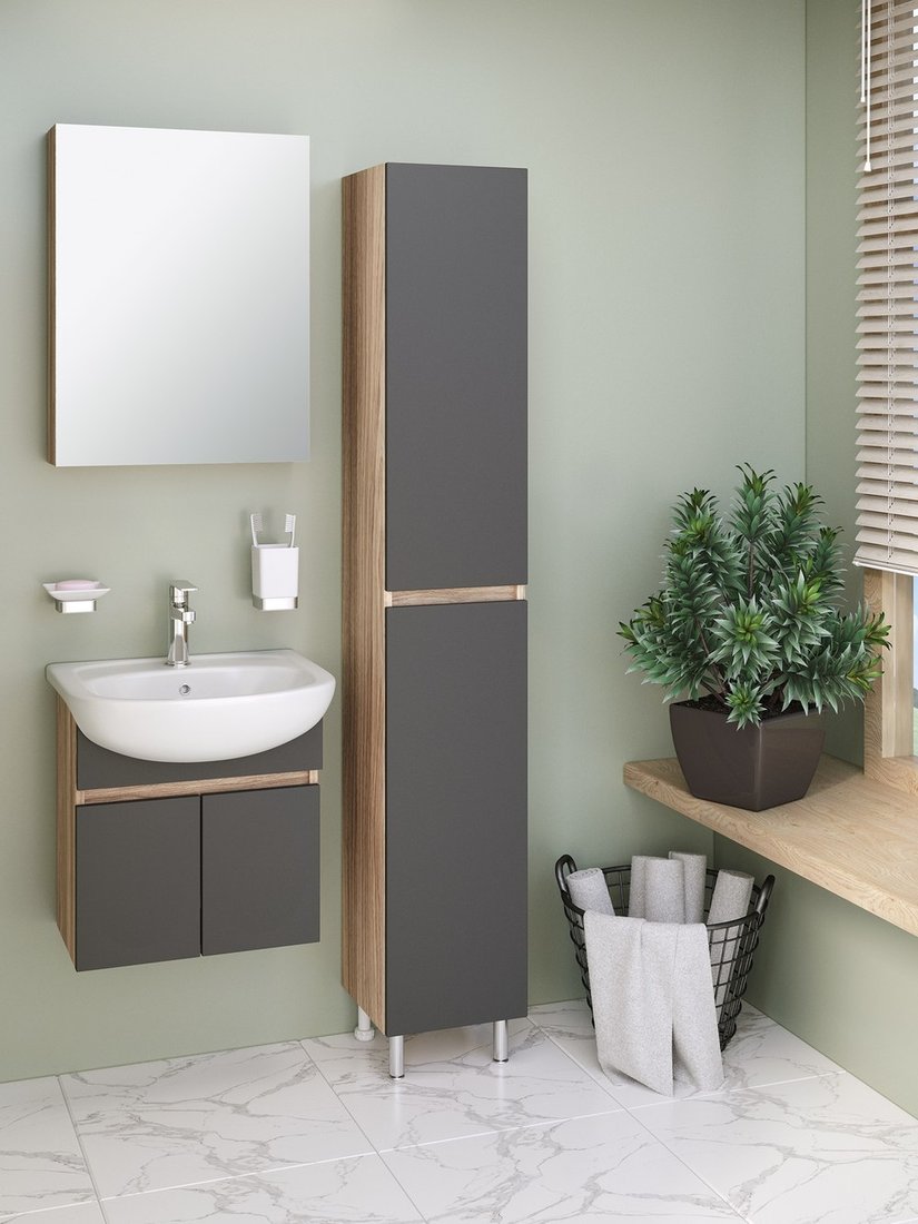 

Runo Тумба с умывальником Runo Лада 60 + Уют 60 (подвесная, дуб/графит)