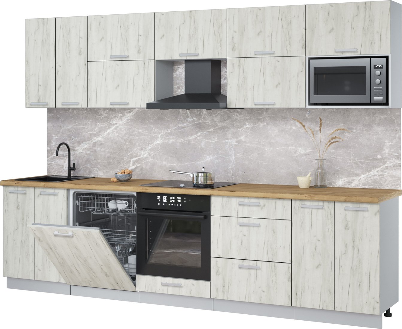 

Готовая кухня Интерлиния Мила Лайт 3.0-ПМ2 (дуб белый/дуб белый/дуб бунратти)