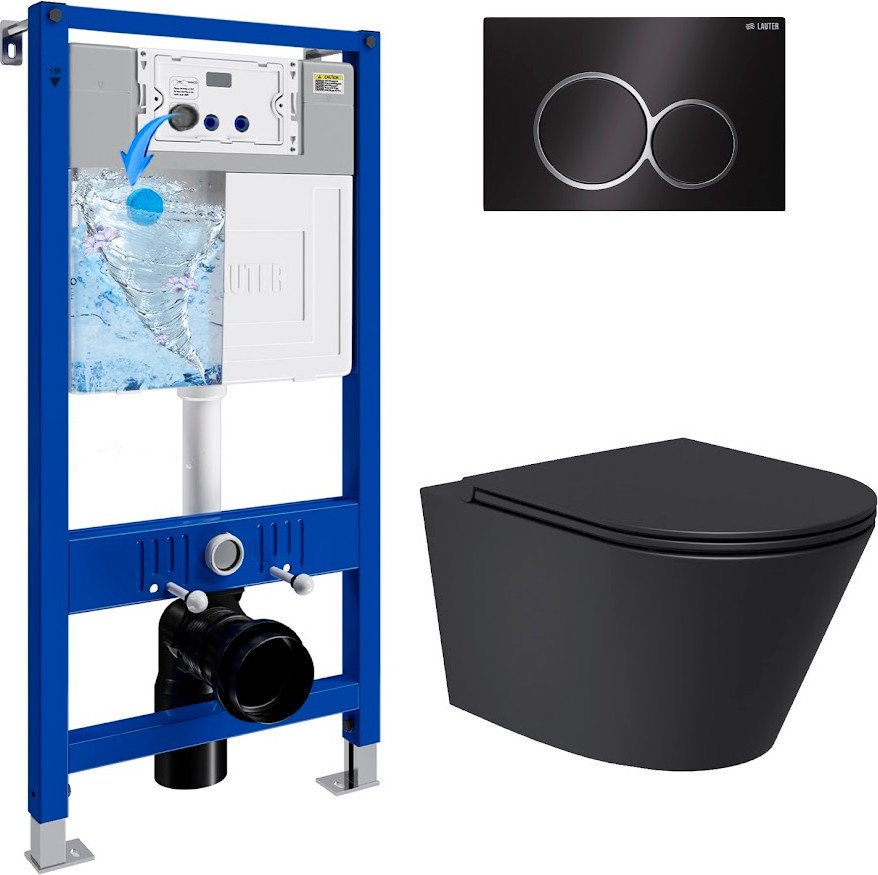 

Унитаз подвесной Lauter Longer 2110822 + 21901002 (кнопка круглая, черный/черный)