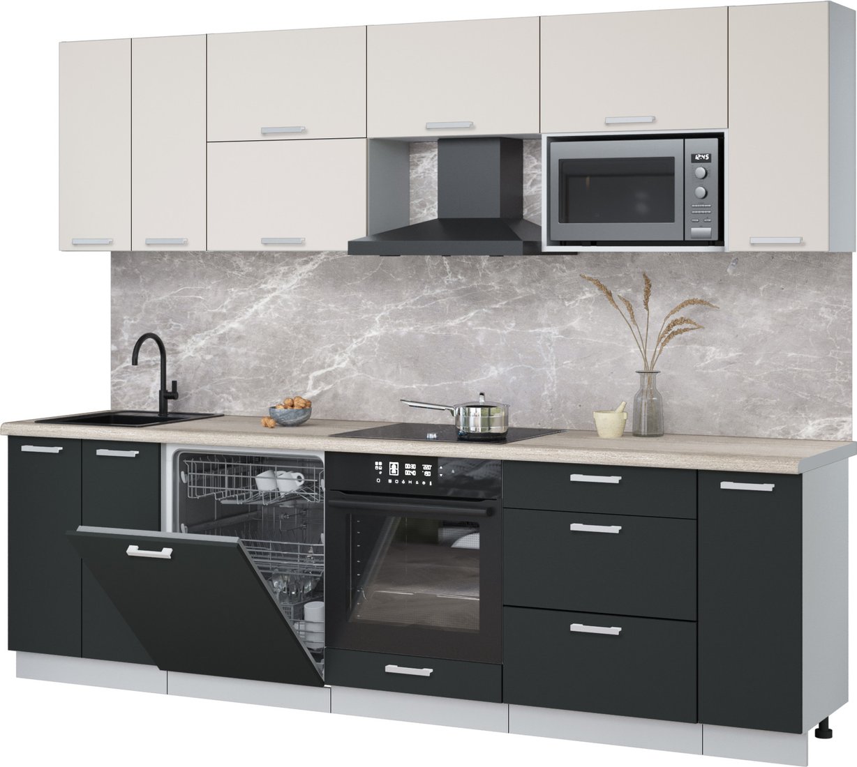 

Готовая кухня Интерлиния Мила Лайт 2.7-ПМ2 (персидский жемчуг/антрацит/травертин серый)