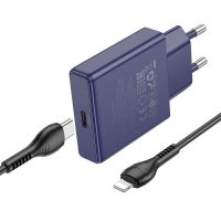 Сетевое зарядное Hoco N44 Lightning (титановый синий)