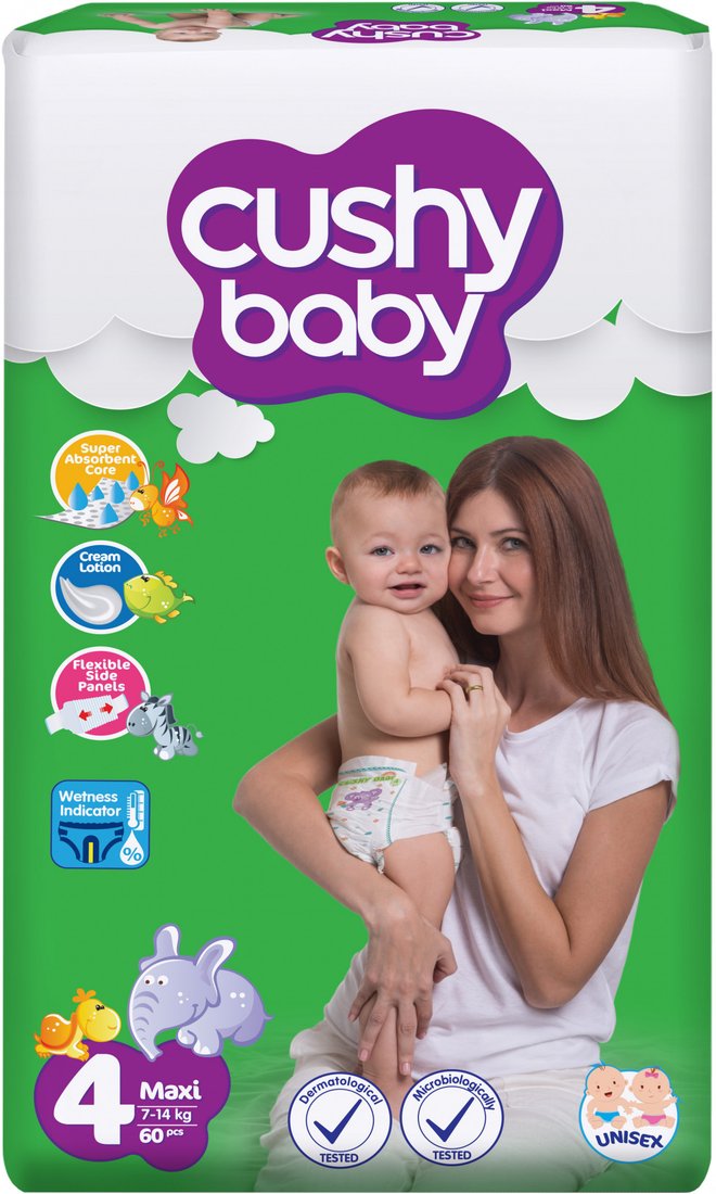 Подгузники Cushy Baby Maxi 7-14 кг (60 шт)