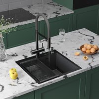 Кухонная мойка Roxen Snake 560220-50-BS (50*48) PVD графит/текстурная поверхность (с коландером и дозатором)