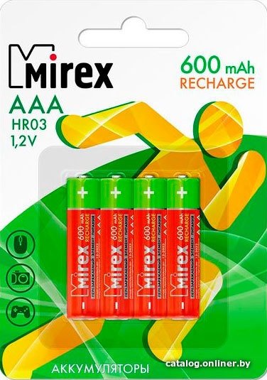 Аккумулятор Mirex AAA 600mAh 4 шт HR03-06-E4