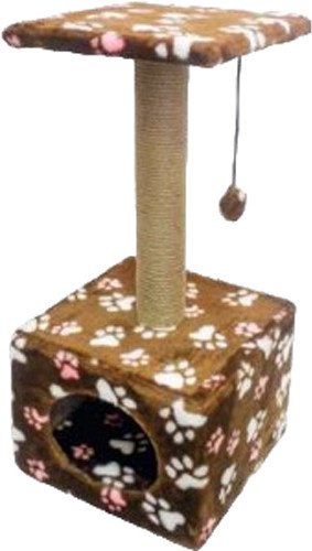 Домик ZooExpress Куб Лапки малый с полкой 81114 (мех/джут)