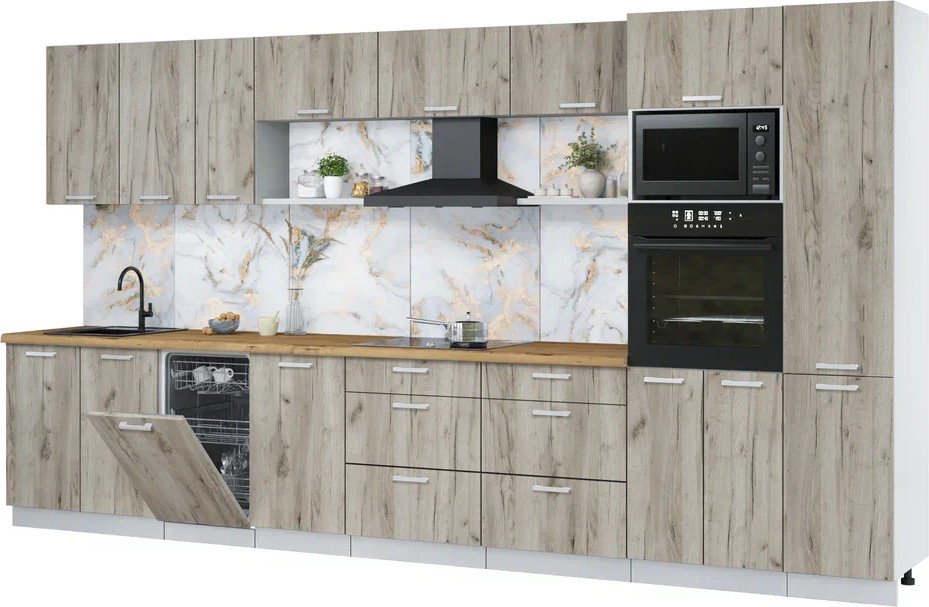 

Готовая кухня Интерлиния Мила Лайт 3.9-ПМ3 (дуб серый/дуб серый/дуб бунратти)