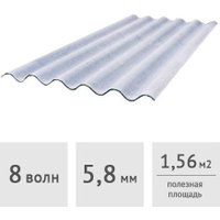 Шифер Кричевцементношифер Хризотилцементный 8-волновой серый (5.8 мм) 113x175 см