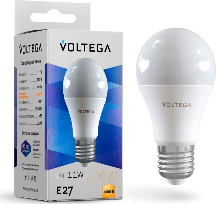 

Светодиодная лампочка Voltega Simple A60 11W 3000K E27