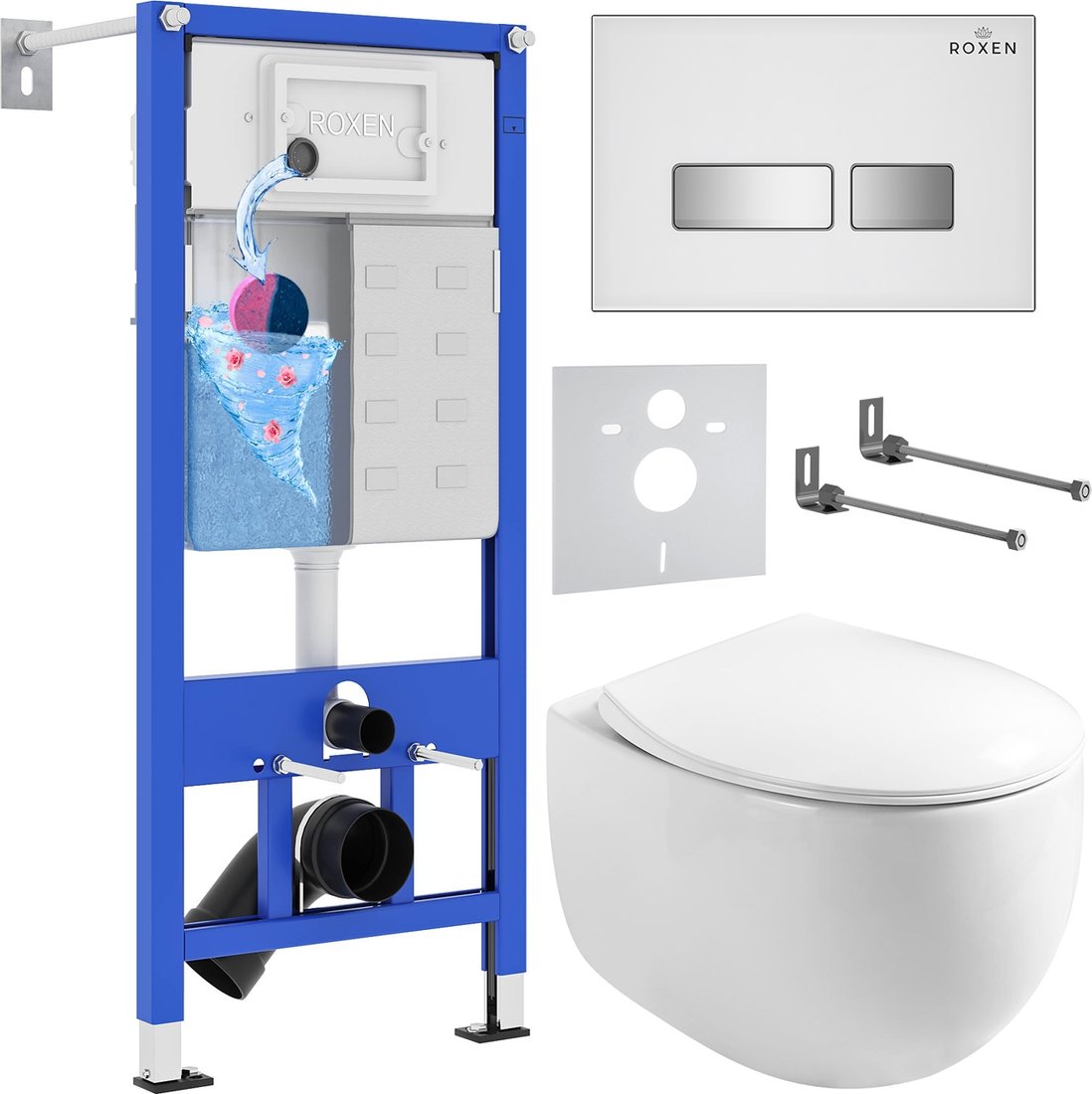 

Унитаз подвесной Roxen Egg в комплекте с инсталляцией StounFix Dual Fresh 6 в 1 964245 (кнопка: белое стекло)