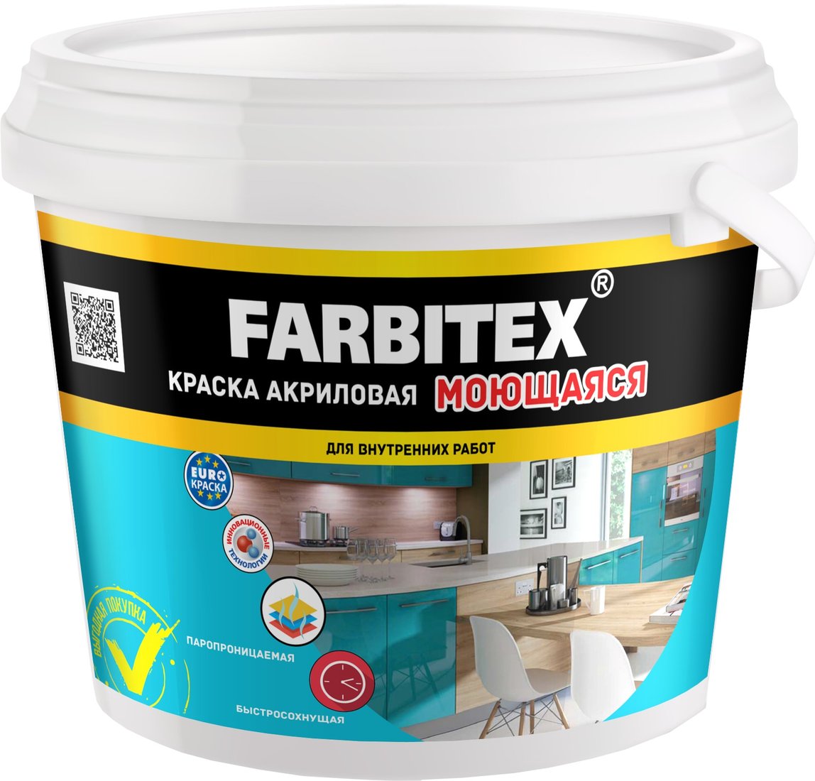 

Краска Farbitex Акриловая моющаяся 3 кг (белый)