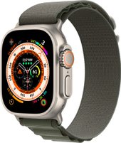 Apple Watch Ultra LTE 49 мм (титановый корпус, титановый/темно-зеленый, текстильный ремешок размера S)