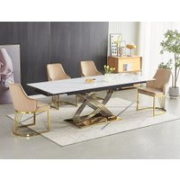 Кухонный стол Signal Hermes II 160-240/90 (эффект белого мрамора/золотой)