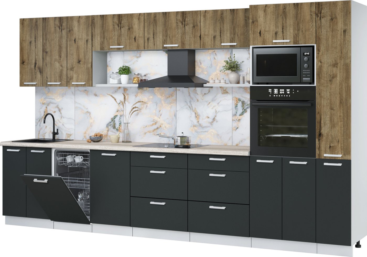 

Готовая кухня Интерлиния Мила Лайт 3.6-ПМ3 (дуб веллингтон/антрацит/травертин серый)