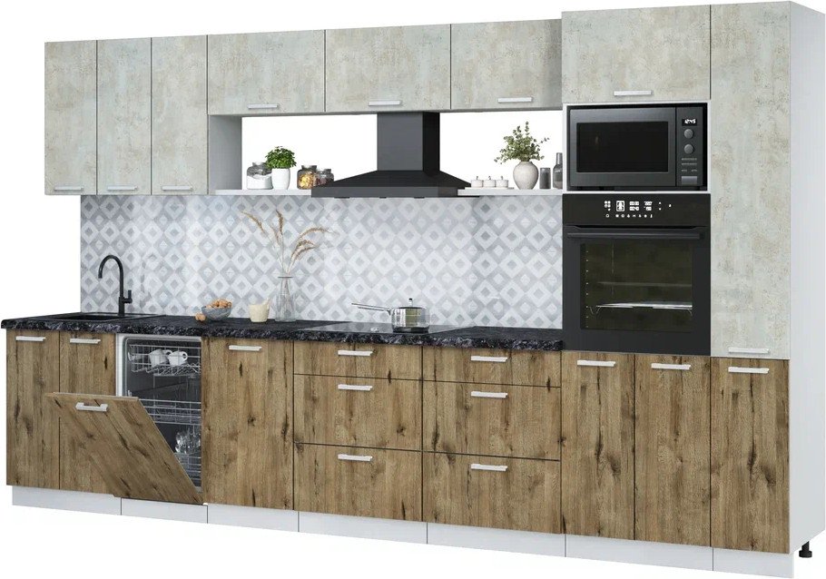 

Готовая кухня Интерлиния Мила Лайт 3.6-ПМ3 (бетон лайт/дуб веллингтон/кастилло темный)