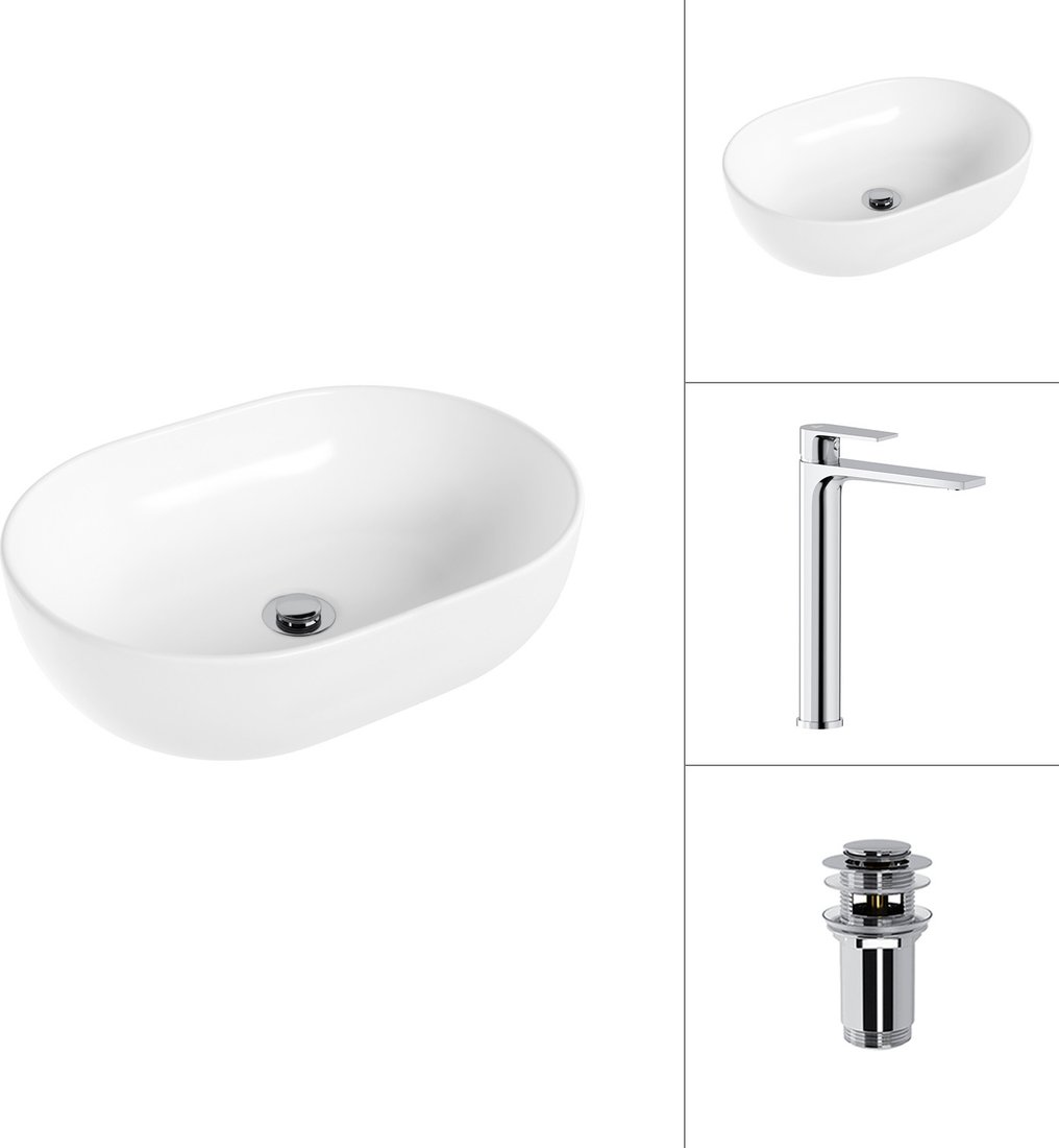 Умывальник Lauter 21836A + Reef 21CK8678C с донным клапаном 21190CH (хром)