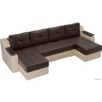 П-образный диван Лига диванов Сенатор 28920 (экокожа, коричневый/бежевый)