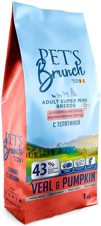 

Сухой корм для собак Pet's Brunch Adult Super Mini Breeds с телятиной 1 кг