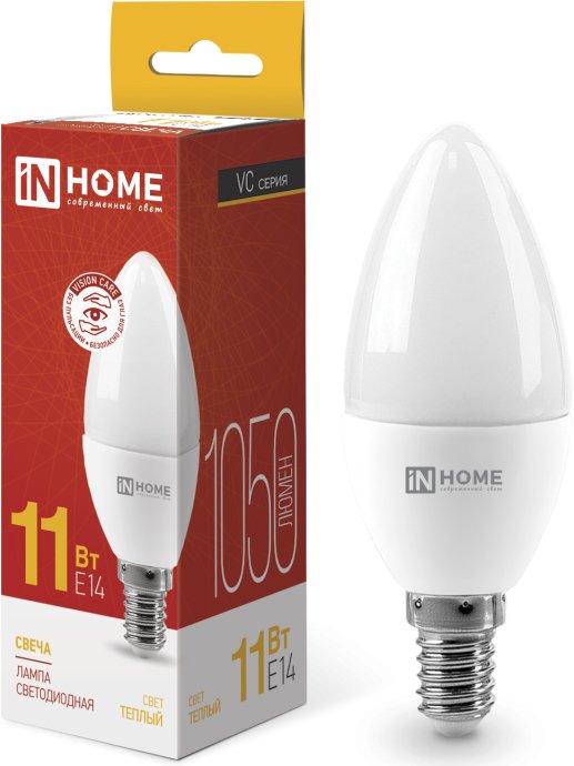 

Светодиодная лампочка In Home LED-СВЕЧА-VC 11 Вт 230В Е14 3000К 1050 Лм