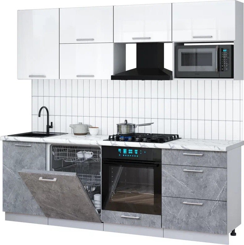 

Готовая кухня Интерлиния Мила Gloss 2.3-ПМ2 (керамика/белый глянец/белый гранит)