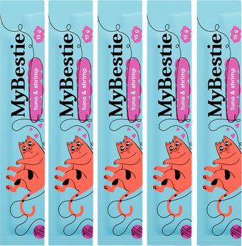 Лакомство для кошек MyBestie Тунец и Креветки (5x15 г)