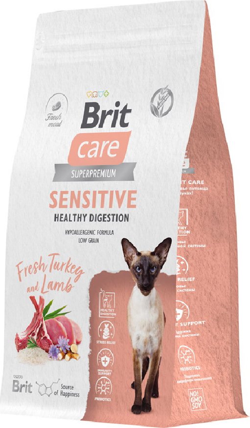 

Сухой корм для кошек Brit care Superpremium Sensitive с индейкой и ягненком (чувствительное пищеварение) 1.5 кг