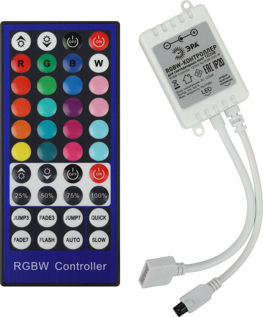 

Контроллер RGBW ЭРА RGBW-Controller-12/24V-96/192W-IP20-IR Б0061113