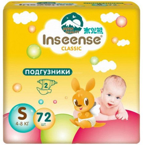 

Подгузники Inseense Classic S 4-8 кг InsCS72Yel (72 шт, желтые)
