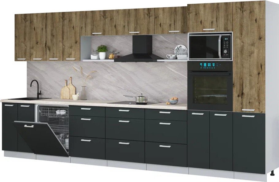 

Готовая кухня Интерлиния Мила Лайт 4.0-ПМ1 (дуб веллингтон/антрацит/травертин серый)