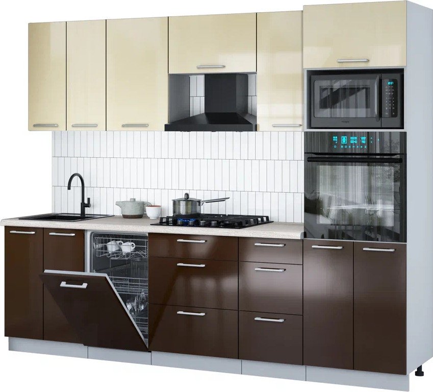 

Готовая кухня Интерлиния Мила Gloss 2.65-ПМ3 (шоколад глянец/ваниль глянец/травертин серый)