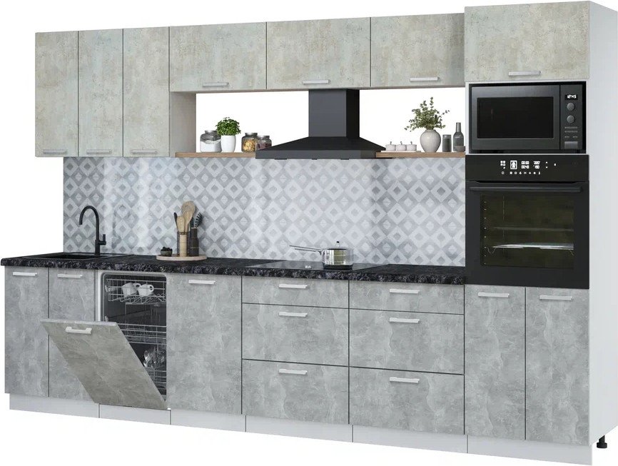 

Готовая кухня Интерлиния Мила Лайт 3.3-ПМ3 (бетон лайт/бетон/кастилло темный)