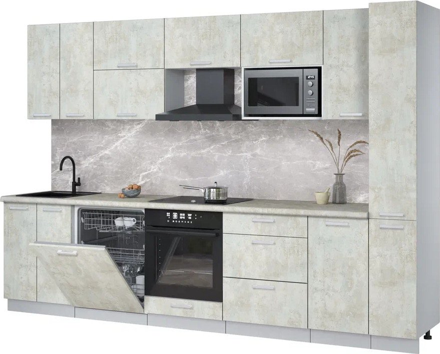 

Готовая кухня Интерлиния Мила Лайт 3.1-ПМ2 (бетон лайт/бетон лайт/опал светлый)