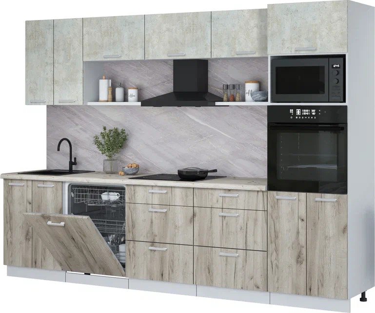 

Готовая кухня Интерлиния Мила Лайт 3.0-ПМ1 (бетон лайт/дуб серый/бискайская сосна)