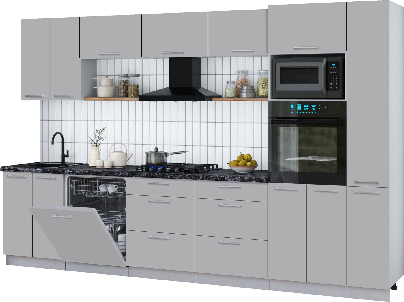 

Готовая кухня Интерлиния Мила Gloss 3.3-ПМ1 (грей/грей/кастилло темный)