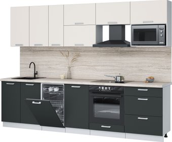 Готовая кухня Интерлиния Мила Лайт 2.9-ПМ4 (персидский жемчуг/антрацит/травертин серый)