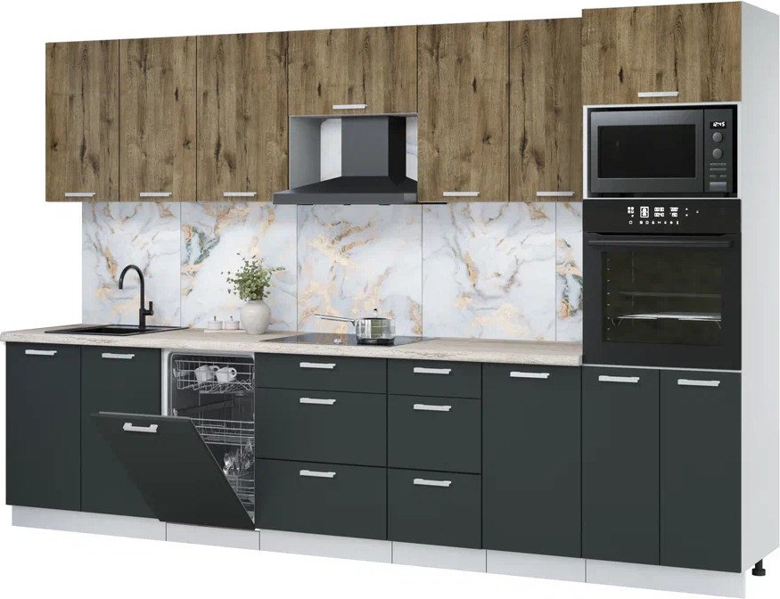 

Готовая кухня Интерлиния Мила Лайт 3.25-ПМ3 (дуб веллингтон/антрацит/травертин серый)