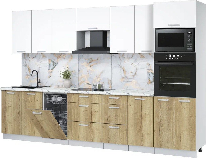 

Готовая кухня Интерлиния Мила Лайт 3.25-ПМ3 (белый платинум/дуб золотой/белый гранит)