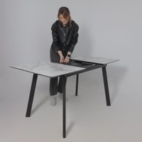 Кухонный стол Lepremo AV 1209 HPL+МДФ раздвижной 1200-1600x800 (виктори натуральный/черный)