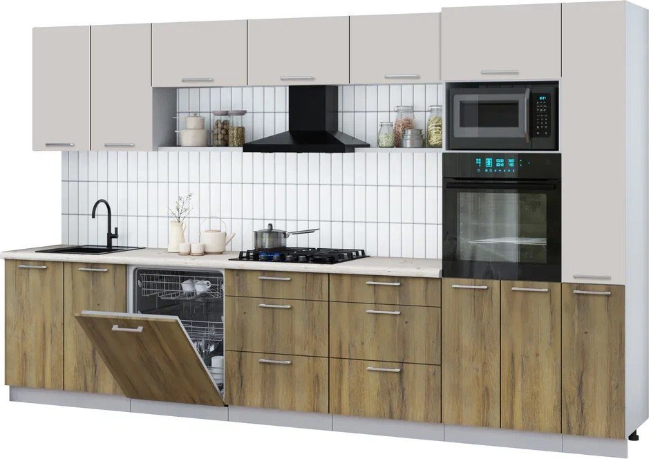 

Готовая кухня Интерлиния Мила Gloss 3.5-ПМ1 (дуб вотан/кашемир/бискайская сосна)