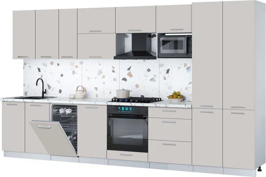 

Готовая кухня Интерлиния Мила Gloss 3.7-ПМ4 (кашемир/кашемир/белый гранит)