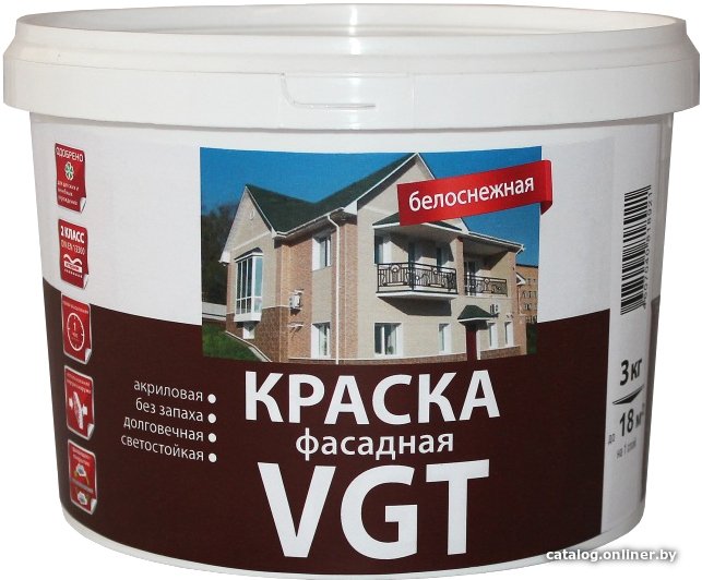 Краска VGT ВД-АК-1180 Фасадная Белоснежная (25 кг)