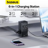 Сетевое зарядное Baseus PowerCombo Tower PowerStrip 2AC2+U2+С 100W CCGAN100-S2ACE