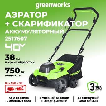 Скарификатор-аэратор Greenworks GD40SC38II 2517607 (без АКБ)