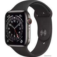 Умные часы Apple Watch Series 6 LTE 44 мм (сталь графитовый/черный спортивный)